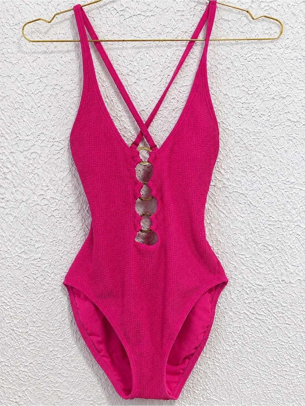 NWT MICHAEL Michael Kors Ultra Pink Textured One-Piece Swimsuit
